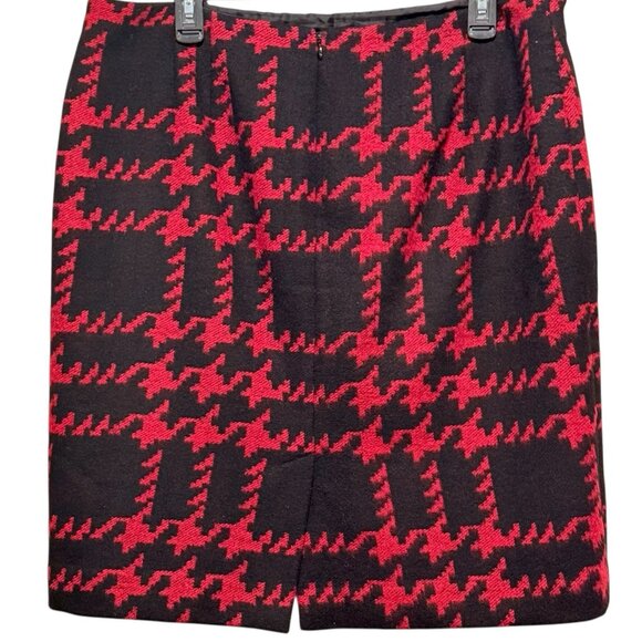 Talbots Womens Size 16 Wool Red Black Houndstooth Skirt Academia Office Siren - Picture 3 of 10